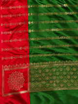Green and Red satin Banarasi silk saree - PRAZ6B