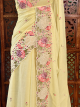 Pastal Yellow Crush Georgette Saree - PBRCHAND1