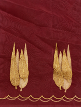 Maroon and gold organza silk saree- PBRRB1