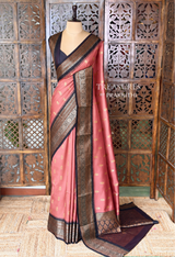 Peach and black Silk saree - PBRZU12A