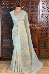 Pastal blue and goldorganza silk saree- PBR43G1