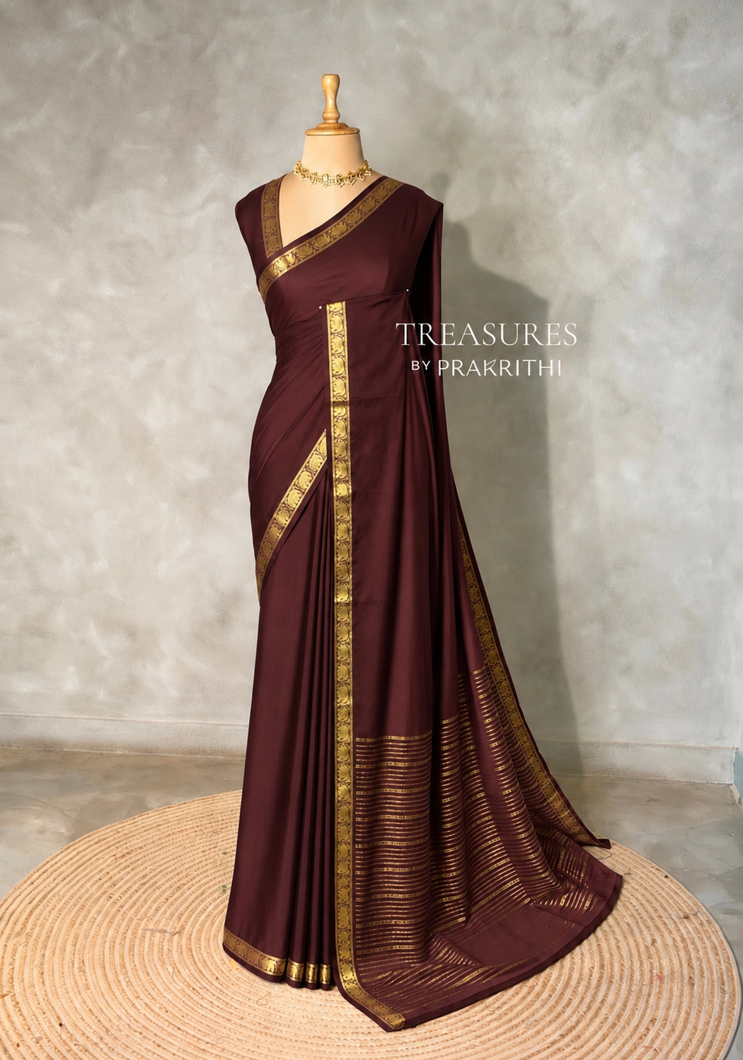Coffee brown Semi Mysore crepe Silk Saree - PBRMJ6A