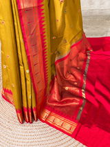 Mustard Yellow and Red Silk saree - PBRZU13E