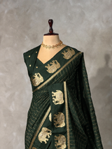 Bottle Green Chanderi silk cotton Saree - PBRFA2C
