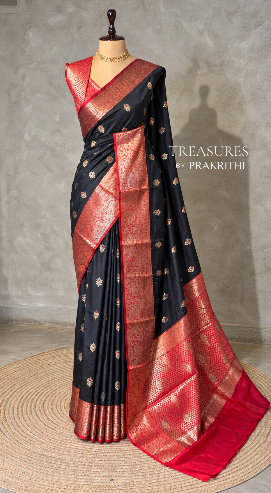 Black and Red Silk saree - PBRZU7A