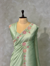 Moss green soft tissue silk Designer saree- PBRCK6B
