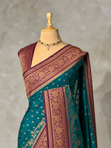 Emerald Blue and Violet Georgette saree- PBRSB1H