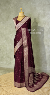 Deep Burgundy Banarasi silk saree - PRAZ7E