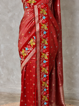 Red Banarasi crape silk saree - PBRNAK3F