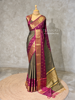 Mehandi Green and maroon semi banarasi Saree - PIH108