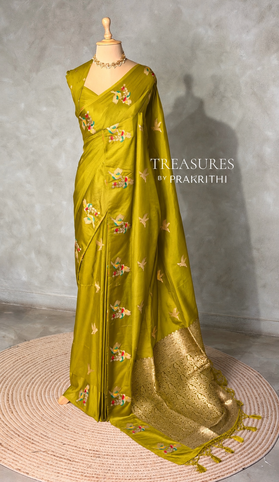 Olive green Banarasi satin silk saree - PBRMM5