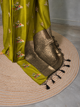 Olive green Banarasi satin silk saree - PBRMM5