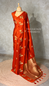 Orange Banarasi satin silk saree - PBRMM5B