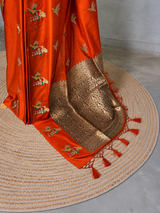 Orange Banarasi satin silk saree - PBRMM5B