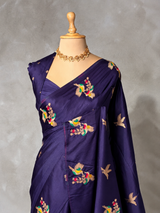 Bluish Violet Banarasi satin silk saree - PBRMM5G