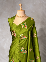 Parrot GreenBanarasi satin silk saree - PBRMM5L
