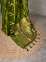 Parrot GreenBanarasi satin silk saree - PBRMM5L