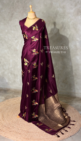 Deep Wine Banarasi satin silk saree - PBRMM5M