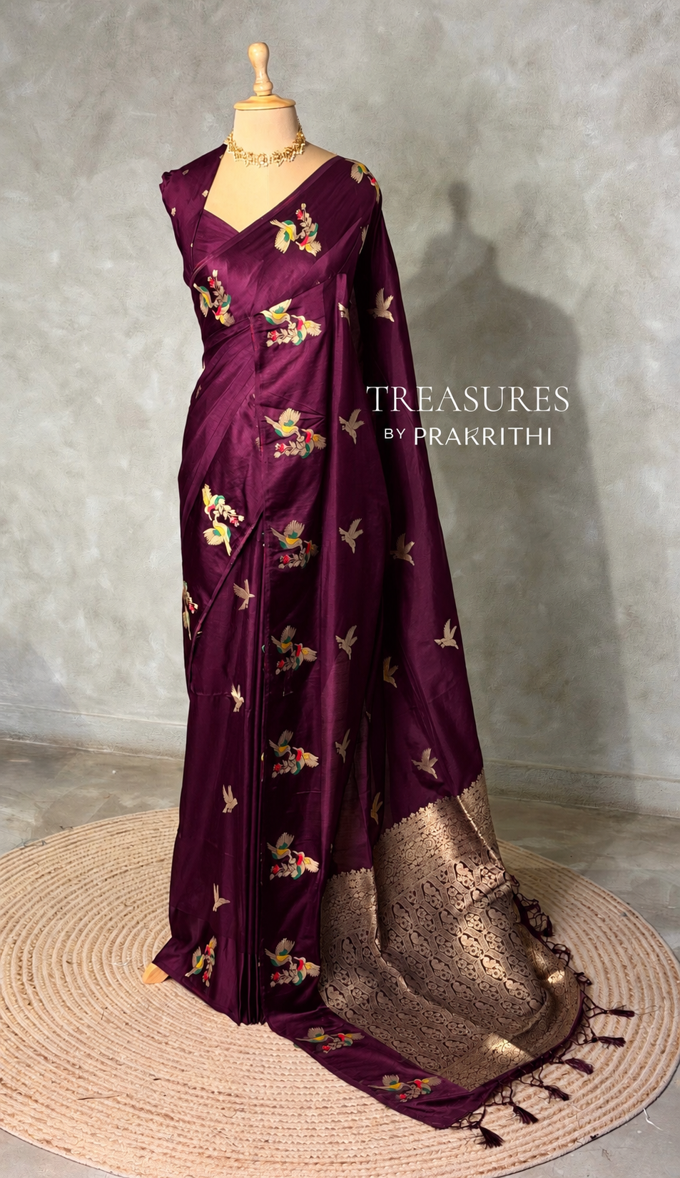Deep Wine Banarasi satin silk saree - PBRMM5M