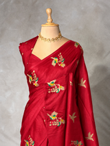 Red Banarasi satin silk saree - PBRMM5N