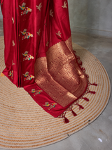 Red Banarasi satin silk saree - PBRMM5N