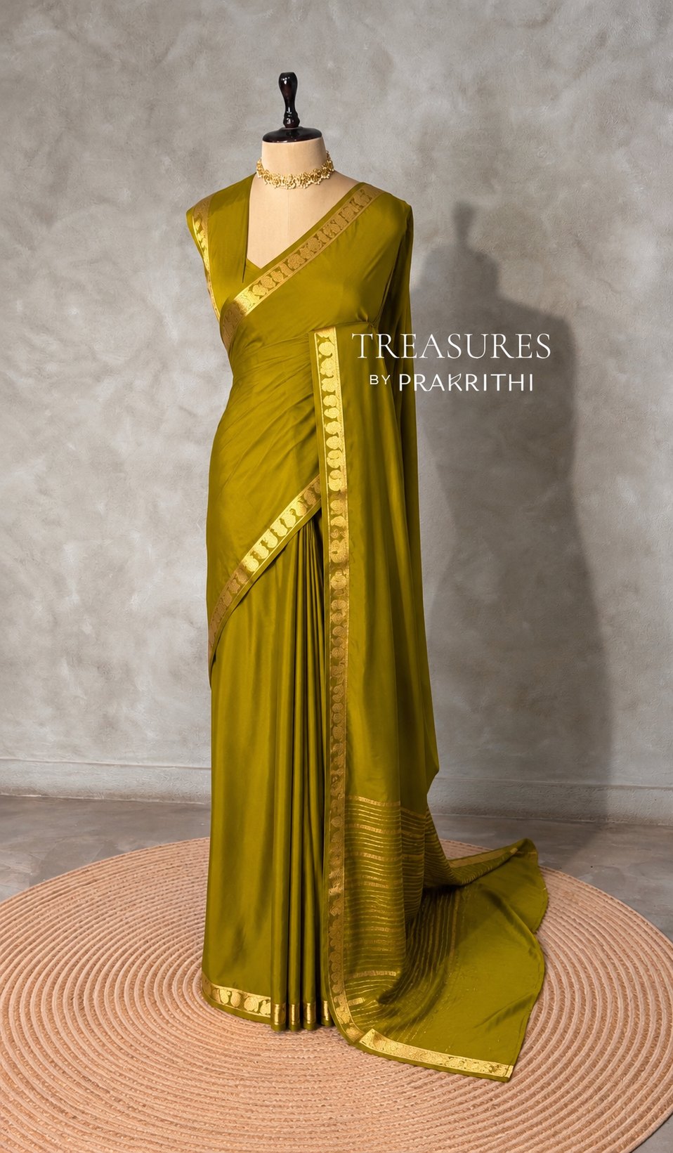 olive Semi Mysore crepe Silk Saree - PBRMJ5E