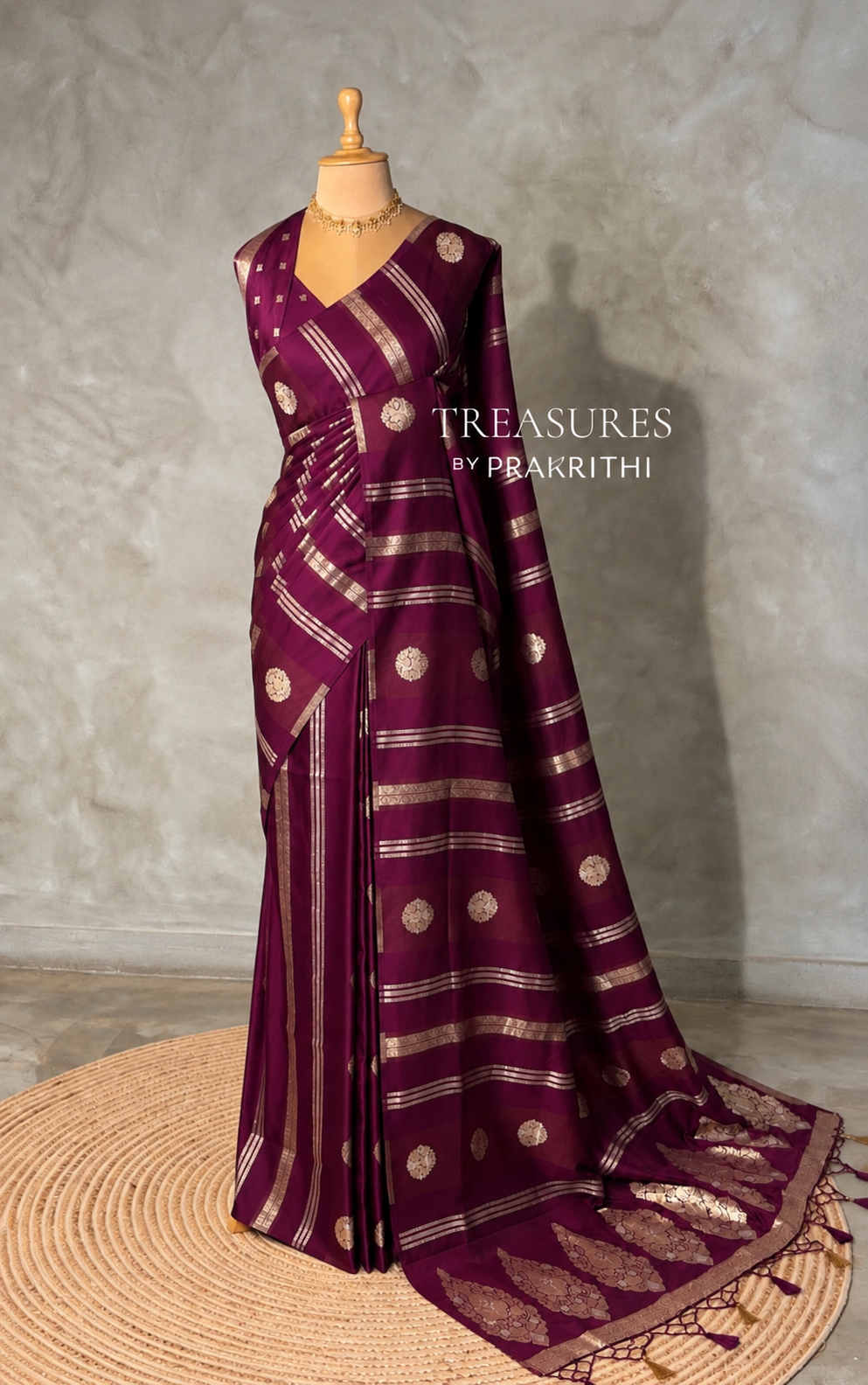 Wine Banarasi Satin silk Saree - PBRMM6C