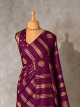 Wine Banarasi Satin silk Saree - PBRMM6C