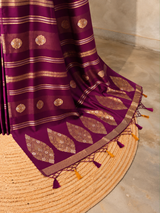 Wine Banarasi Satin silk Saree - PBRMM6C