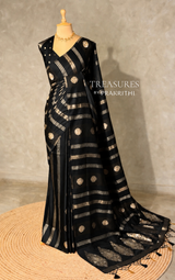Black Banarasi Satin silk Saree - PBRMM6G