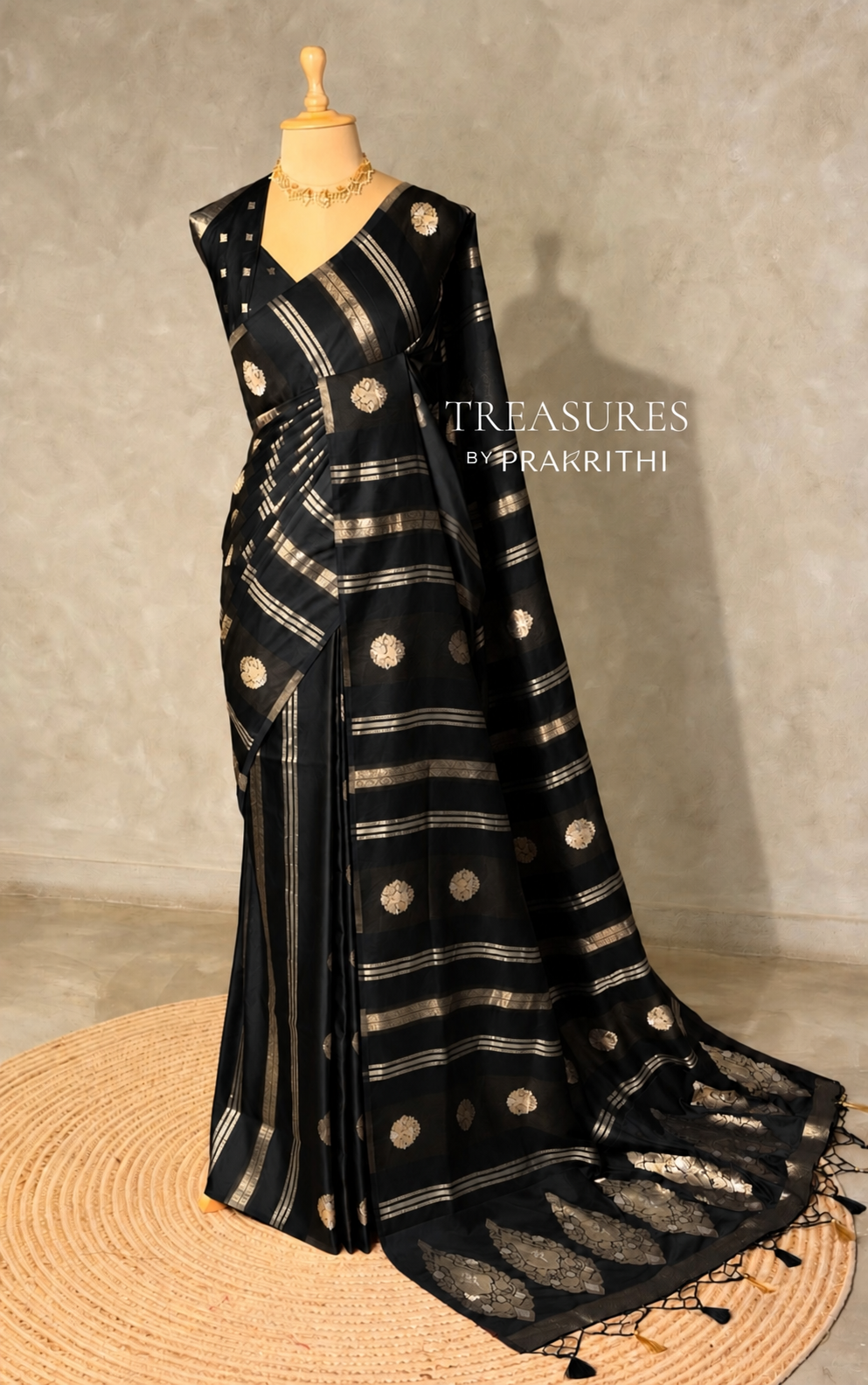 Black Banarasi Satin silk Saree - PBRMM6G