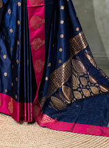 Navy Blue and magenta satin Banarasi silk saree - PRAZ6A