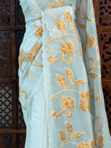 Pastal blue and goldorganza silk saree- PBR43G1