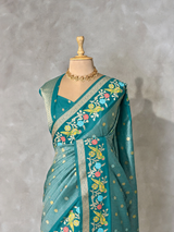 Aqua Blue Banarasi crape silk saree - PBRNAK3C