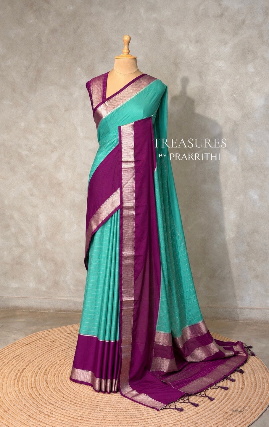 Blue and Purple Crepe silk saree- PBRSB4C