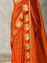 OrangeChanderi silk cotton Saree - PBRFA2B
