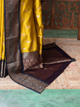 Mustard Yellow and black Silk saree - PBRZU12B