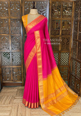 Rani Pink and yellow Handloom silk cotton saree - PBRMH1M