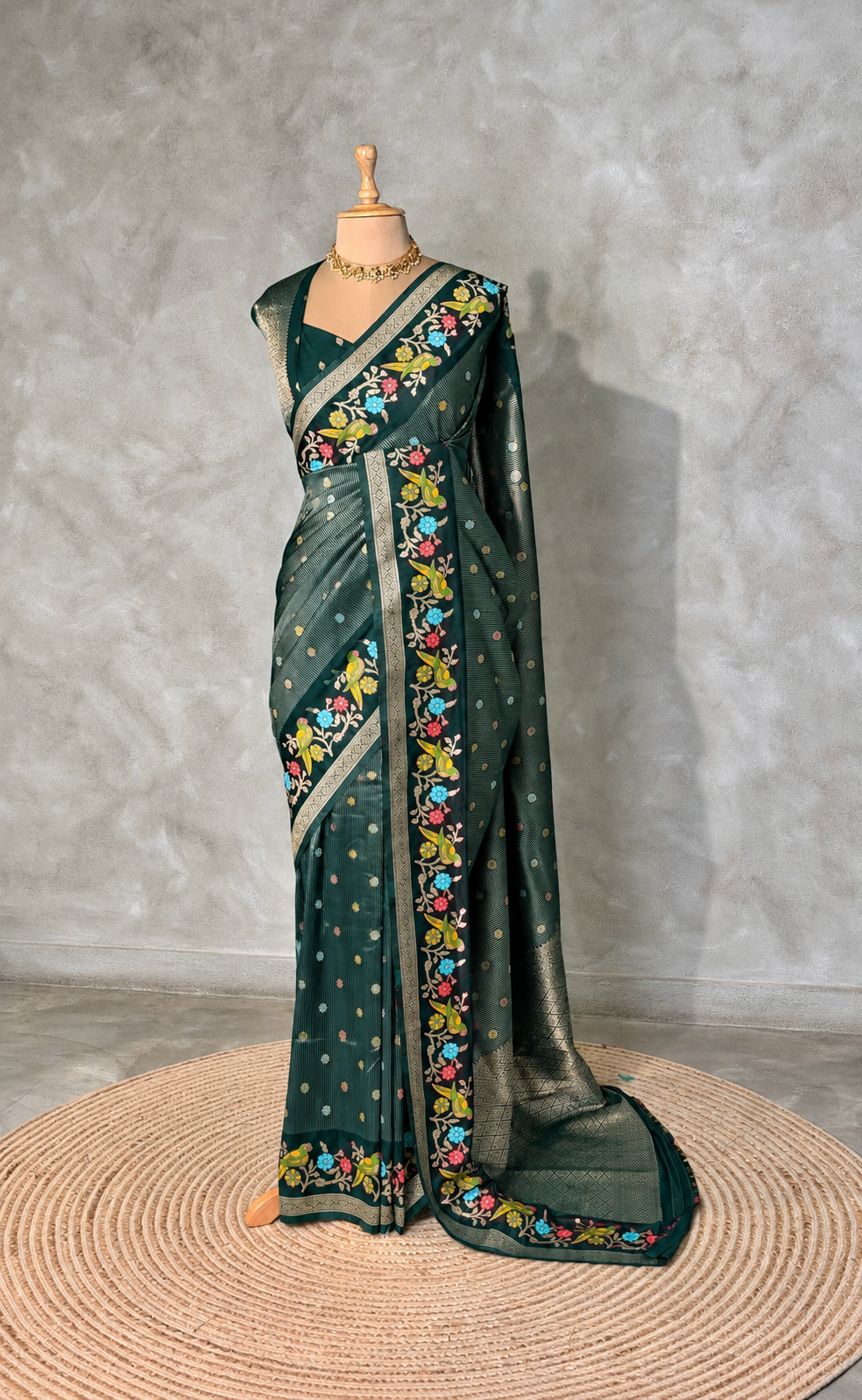 Bottle green Banarasi crape silk saree - PBRNAK3E