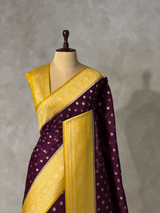 Purple and lime yellow Dola silk saree- PBRSB2H