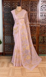 Pastal pink and goldorganza silk saree- PBR43G2