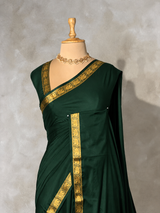 Dark green Semi Mysore crepe Silk Saree - PBRMJ6B