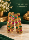 Antique Gold-Tone Floral Stone Bangles- JBN2