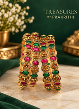 Antique Gold-Tone Floral Stone Bangles- JBN2