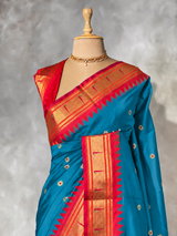 Blue and Red Silk saree - PBRZU13C