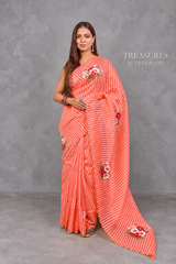 Coral Peach Pure Kora tissue Saree- PBRARSH1A