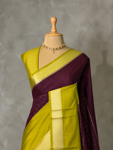 Maroon and Olive green Crepe silk saree- PBRSB4K