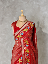 Red Banarasi crape silk saree - PBRNAK3F