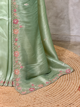 Moss green soft tissue silk Designer saree- PBRCK6B