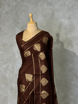 Dark Brown crape silk saree - PBRNAK2A